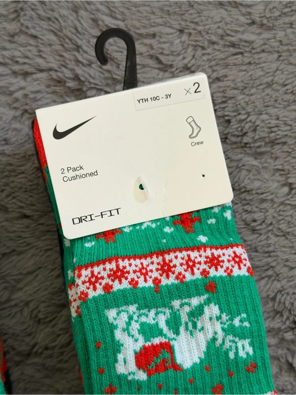 Nike Kids 10c-3y  Green & Red Holiday Cushion Crew Socks - 2 Pack Bundle